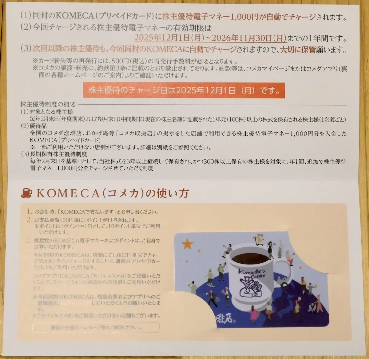 開くと右下にKOMECAが挟まってます