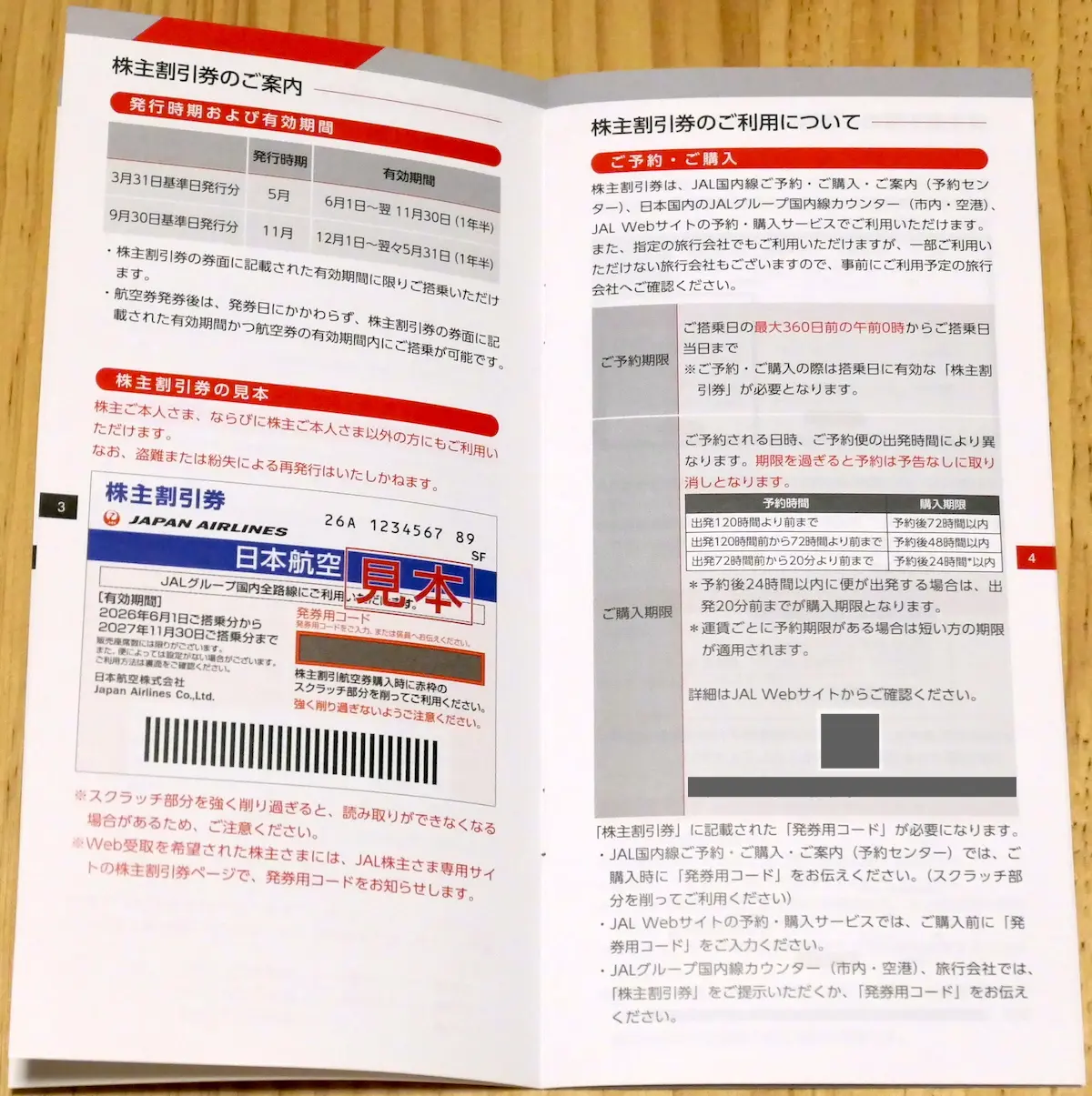 株主優待案内冊子(割引券説明)