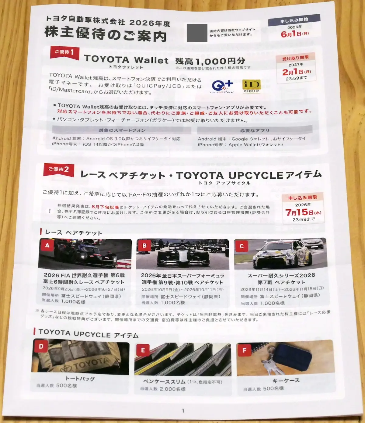 株主優待案内