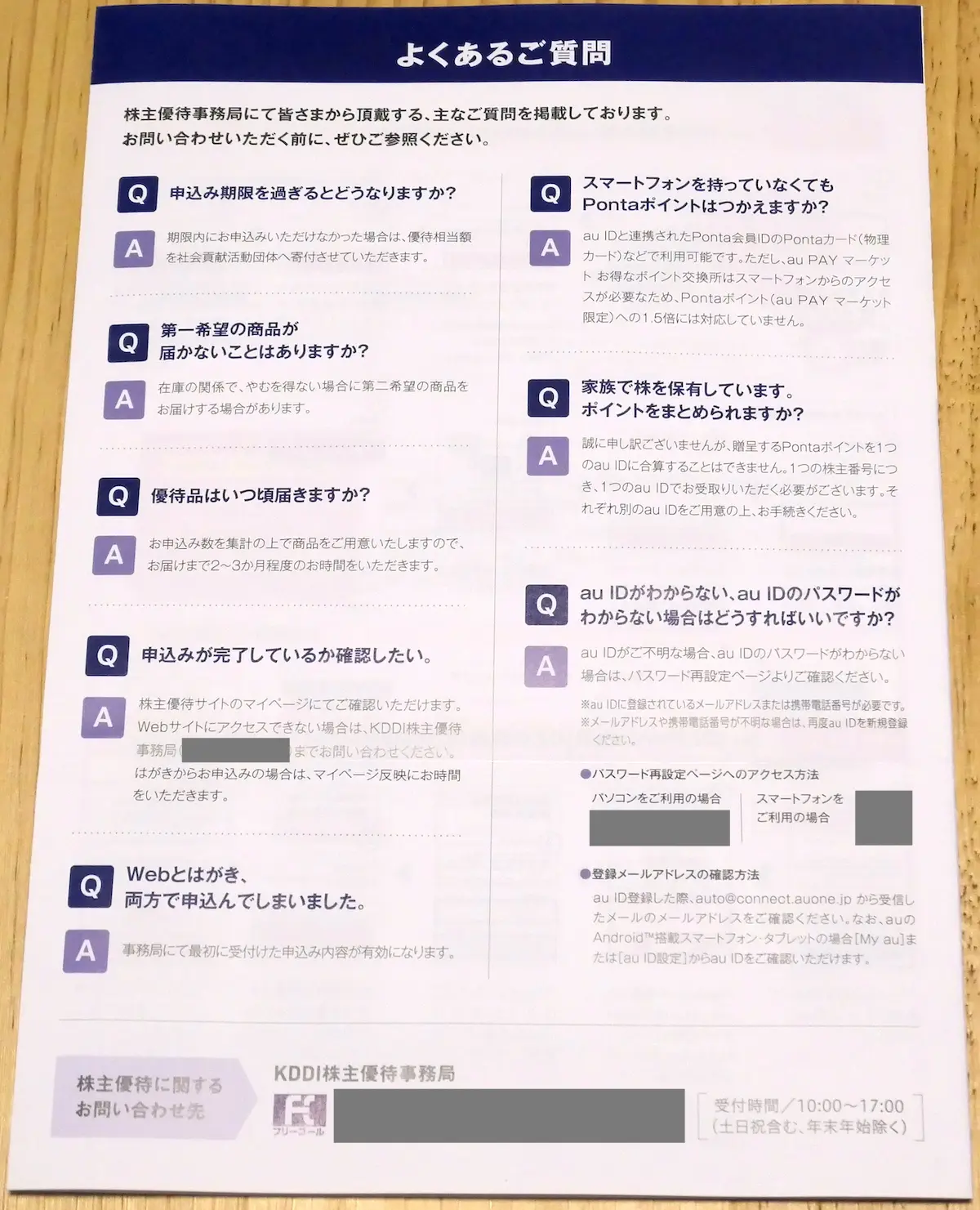 株主優待案内の冊子 6ページ目